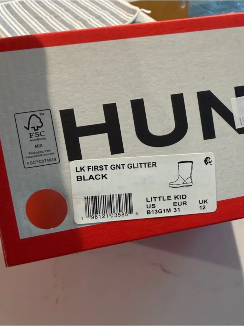 Hunter Little Kid Glitter Black Rain Boots NIB size 13